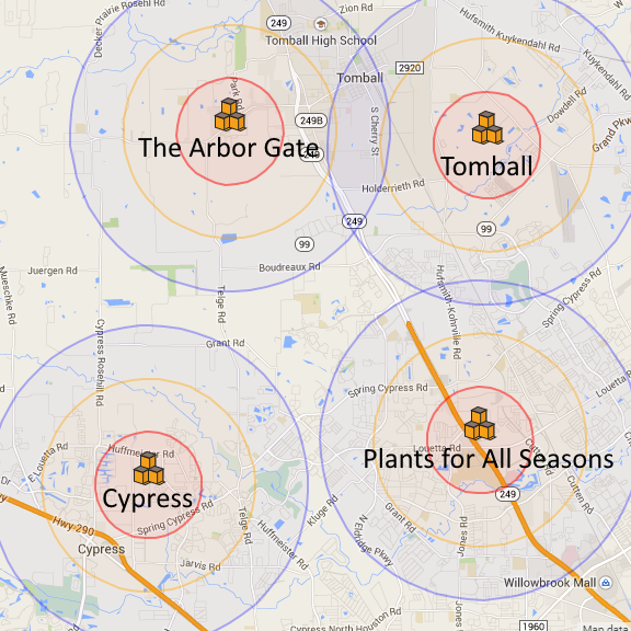BZ Honey - Coverage areas for our bees in Tomball, Cypress, Arbor Gate, and Plants for All Seasons.
